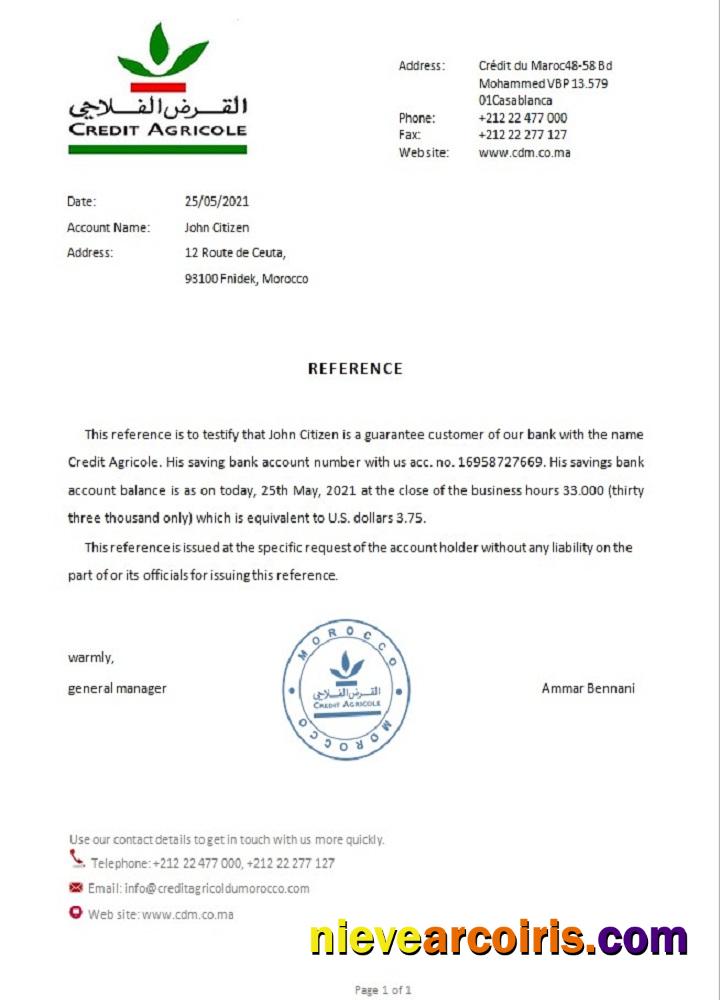 Morocco Credit Agricole bank reference